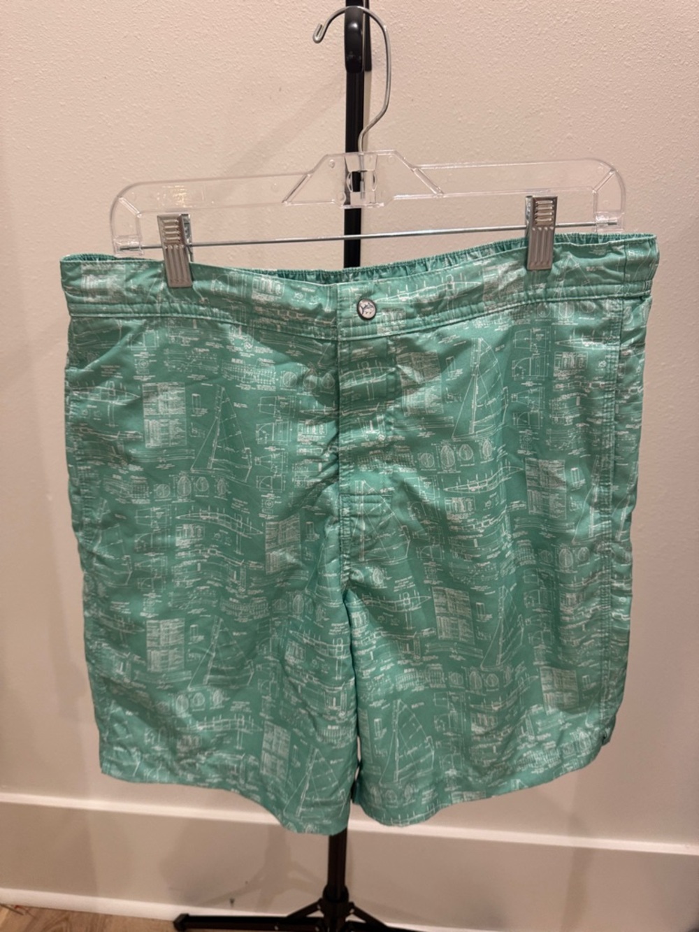 Southern Tide Mint Green Sailboat-Print Swim Trunks